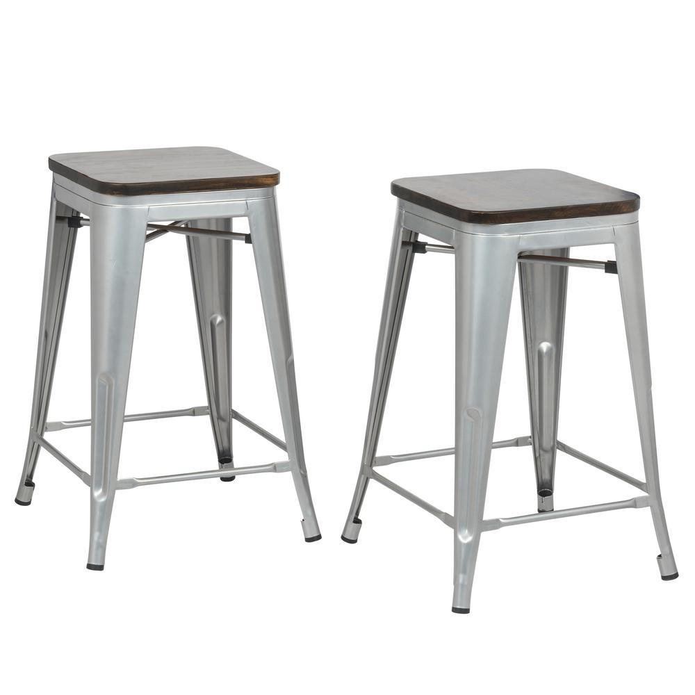 Cormac 24" Square Counter Stool - Set of 2 - Silver/Elm. Picture 1