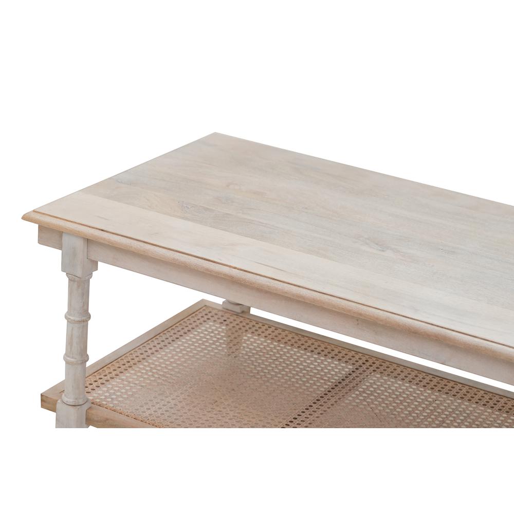 Chesterfield Wood & Cane Coffee Table - Whitewash. Picture 2
