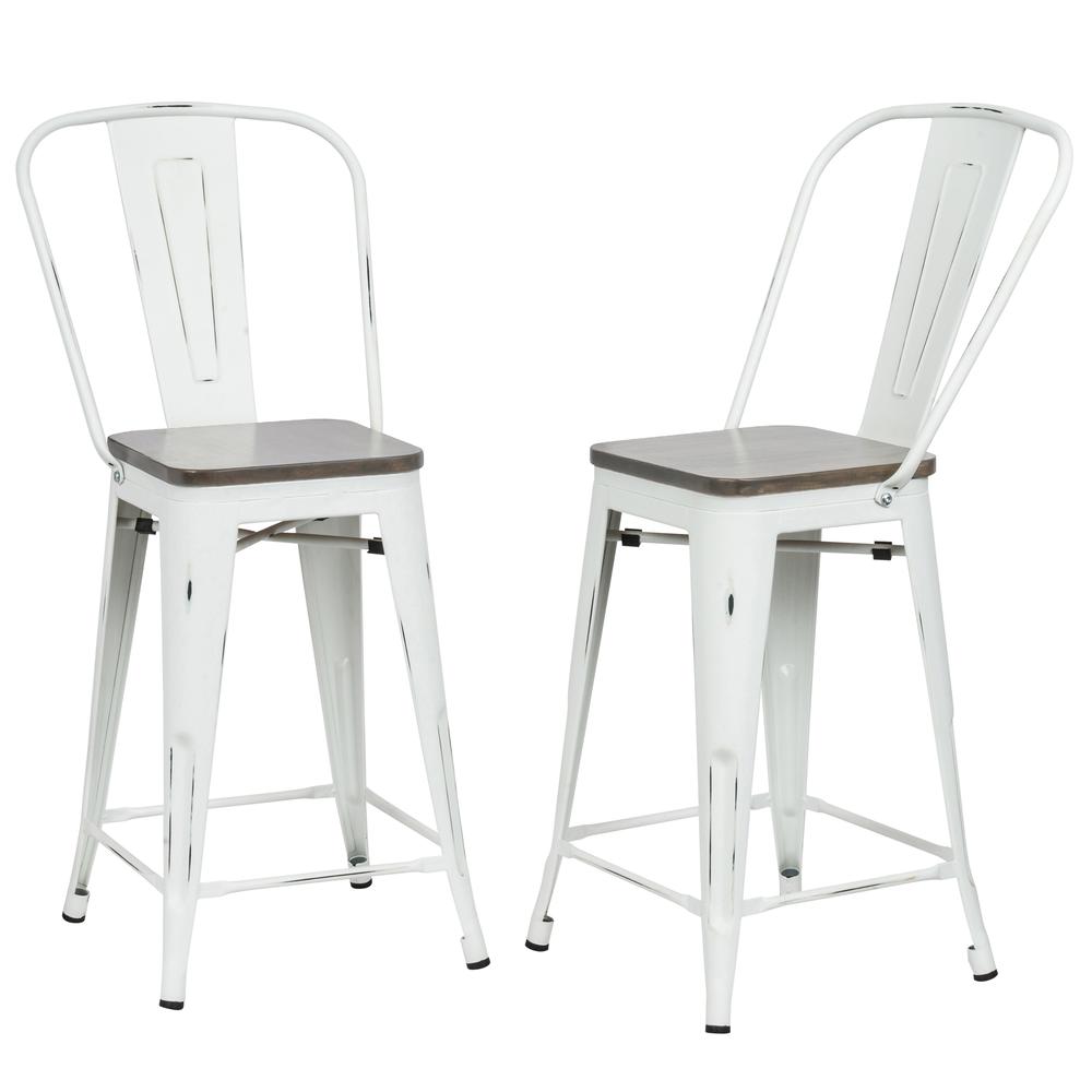 Ash 24" Counter Stool - Set of 2 - Matte White/Elm. Picture 1