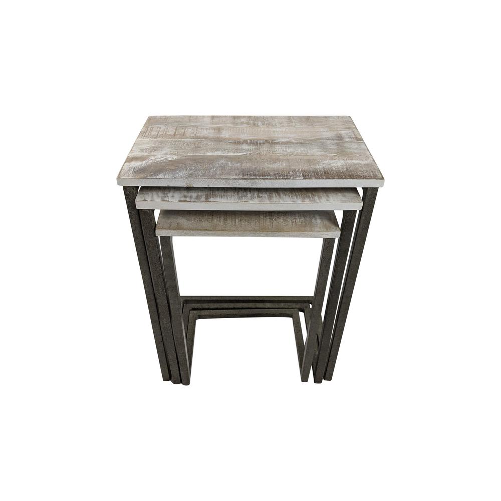 Addison Nesting Table Set - Natural Driftwood Top - Aged Iron Base. Picture 4