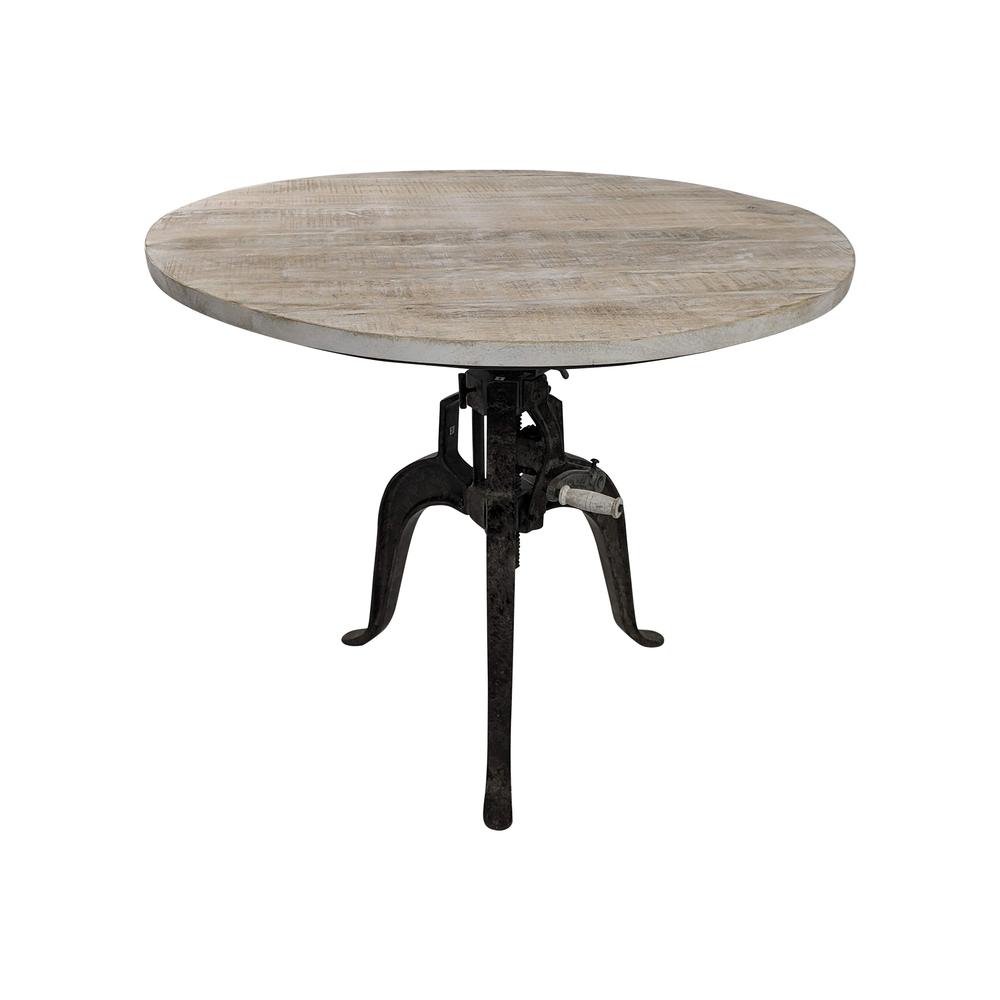 Bentley Adjustable Crank Table - Natural Driftwood Top - Aged Iron Base. Picture 1