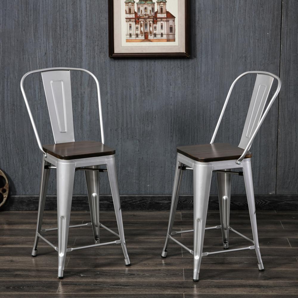 Ash 24" Counter Stool - Set of 2 - Silver/Elm. Picture 3