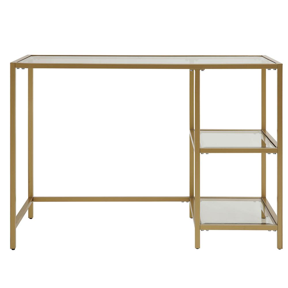 Marcello Glass Top Desk with Shelves - Gold. Picture 7
