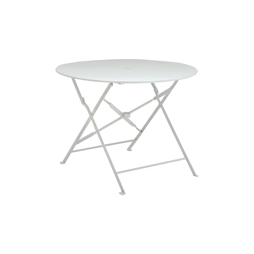 Bistro 36" Round Folding Outdoor Table - Umbrella Hole - White. Picture 1