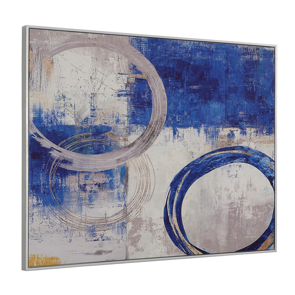 Circle Abstract Wall Art - Blue/Silver - Silver Frame - Medium. Picture 1
