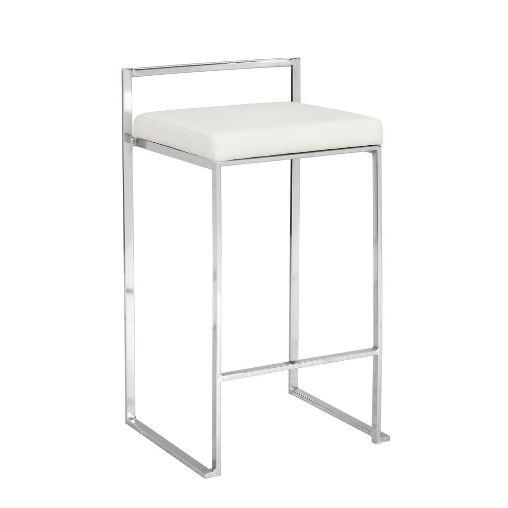 Lucien 25.25" Upholstered Counter Stool - Chrome - Soft White Upholstery. Picture 1