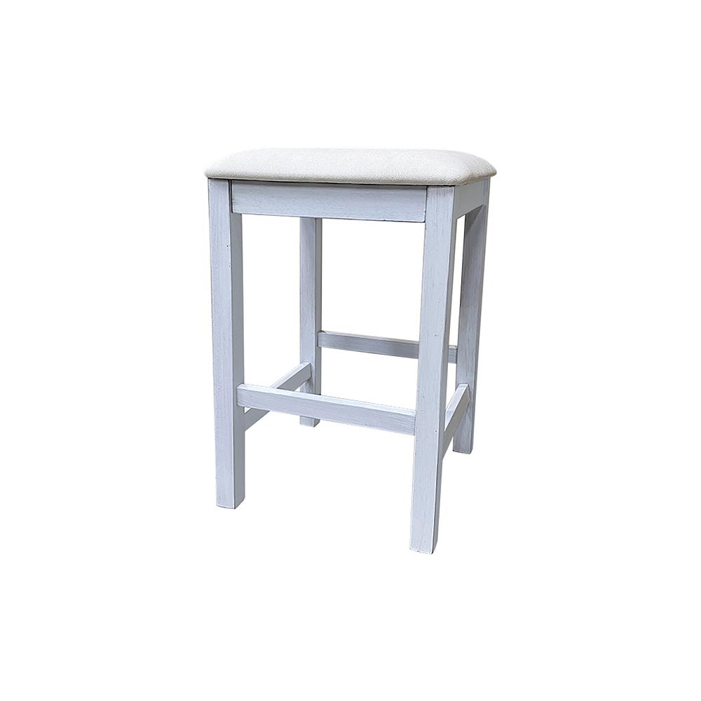 Tristan Backless Counter Stool - Set of 2 - Antique White - White Upholstery. Picture 1