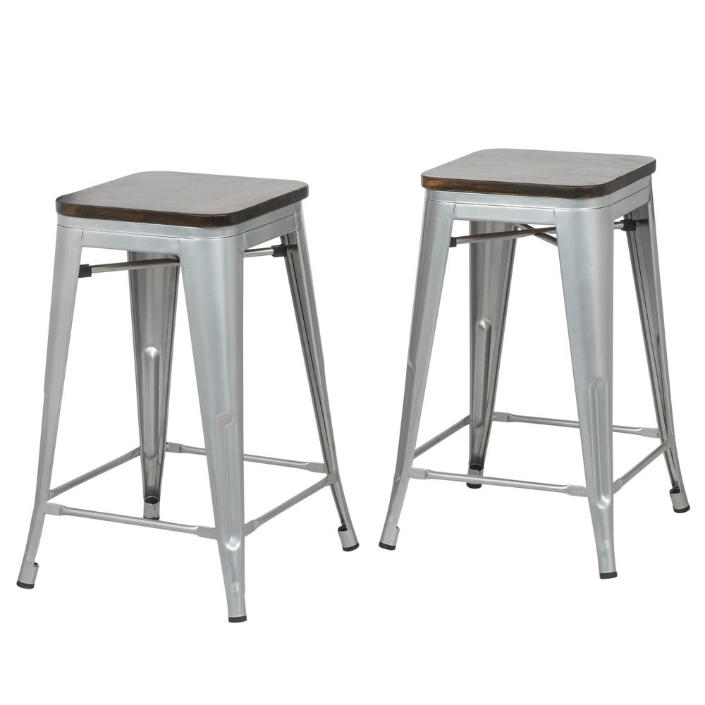 Cormac 24" Square Counter Stool - Set of 2 - Silver/Elm. Picture 2
