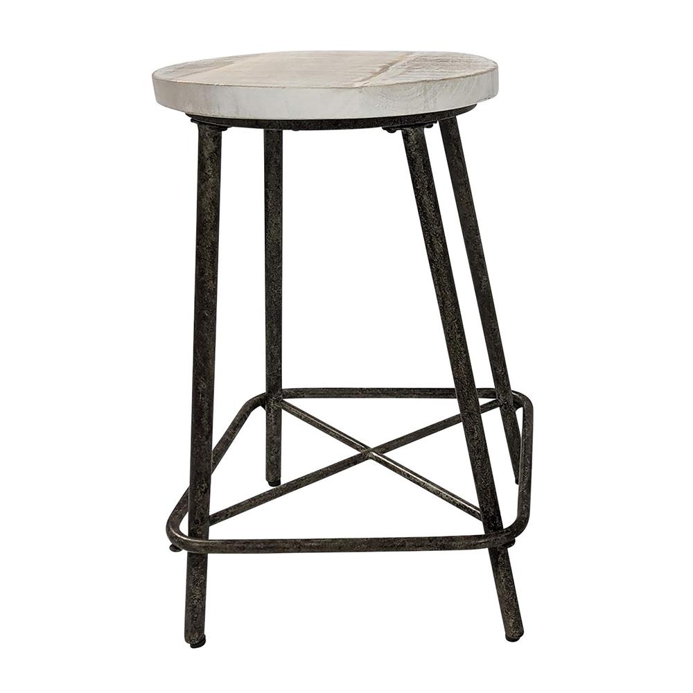 Illona 24" Counter Stool - Set of 2 - Natural Driftwood Seat - Aged Iron Base. Picture 5