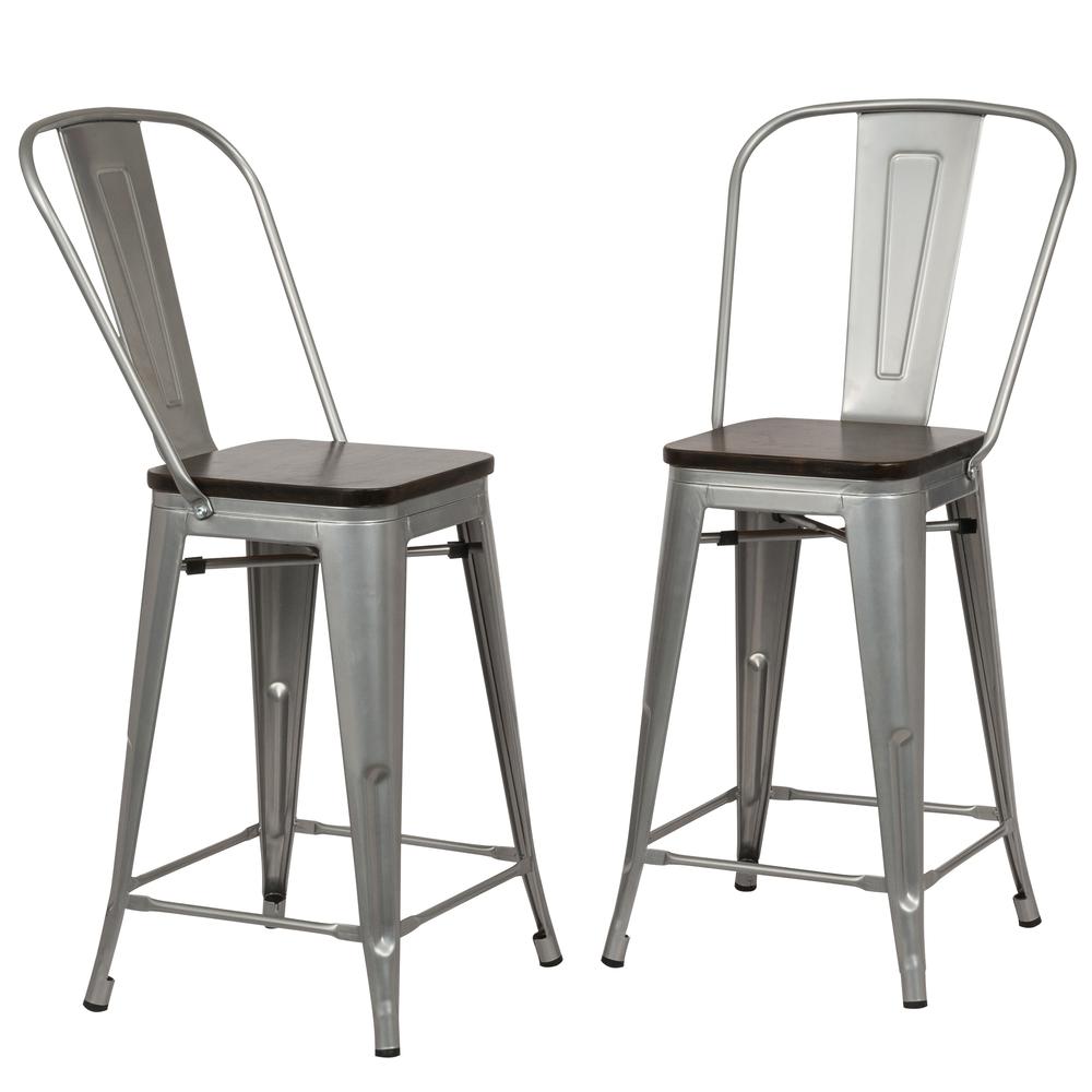 Ash 24" Counter Stool - Set of 2 - Silver/Elm. Picture 2