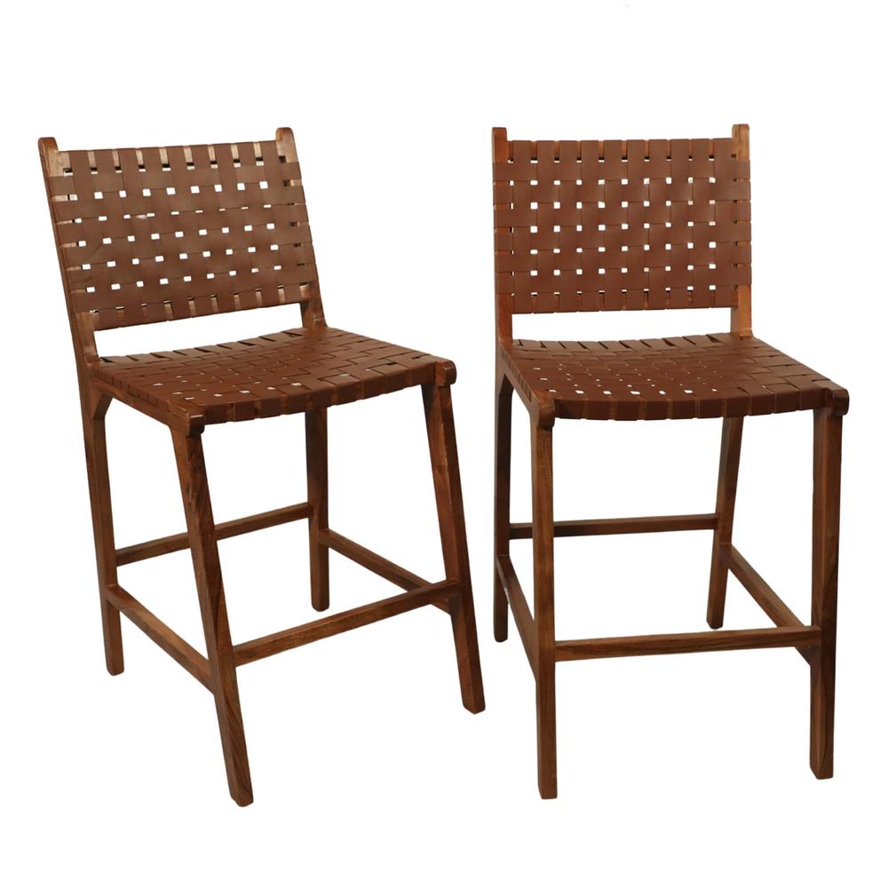 Whitney Leather Weave Barstool - Set of 2 - Honey Gold - Tan Upholstery. Picture 6