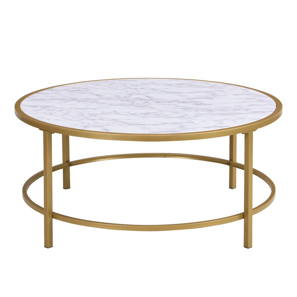Verazano Faux Marble Top 36" Round Coffee Table - Gold. Picture 1