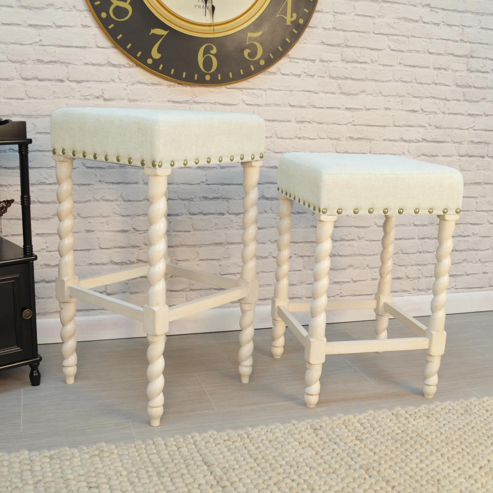 Remick 24" Counter Stool - Vintage White - Linen Upholstery. Picture 4