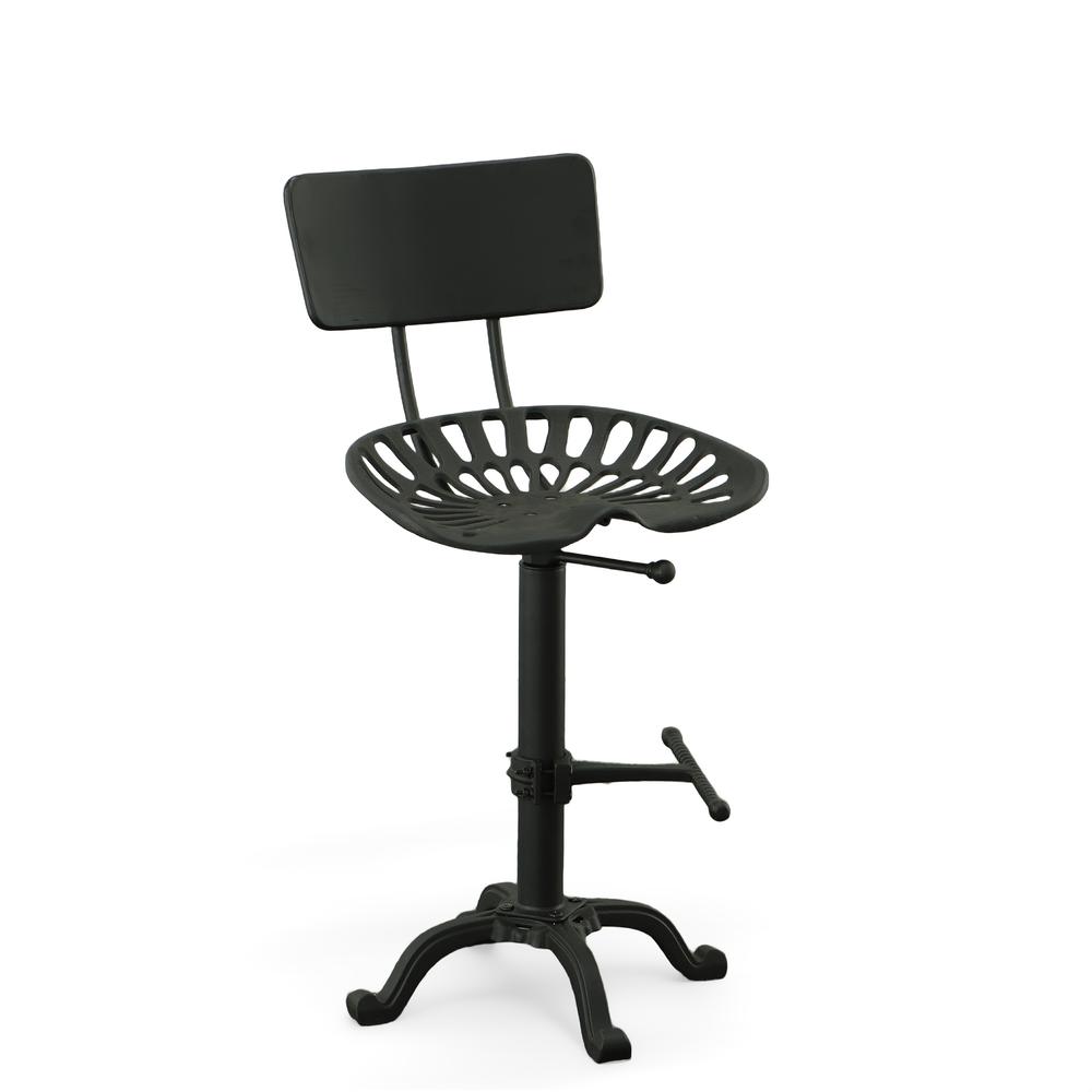 August Tractor Seat Barstool with Back - Black. Picture 1