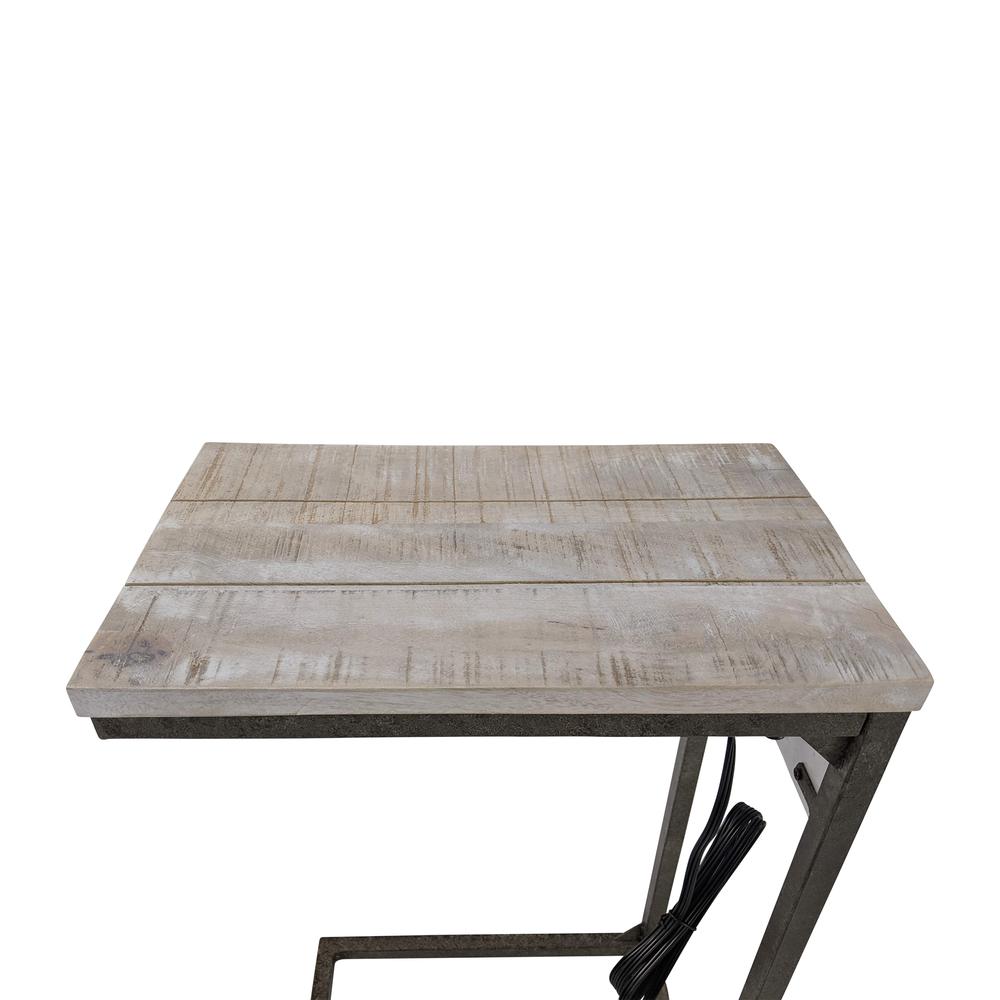 Chloe C-Form Accent Table - USB Ports - Natural Driftwood Top - Aged Iron Base. Picture 7