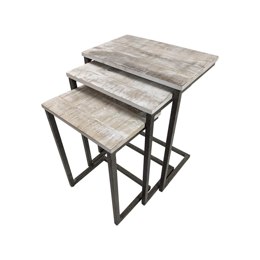 Addison Nesting Table Set - Natural Driftwood Top - Aged Iron Base. Picture 1