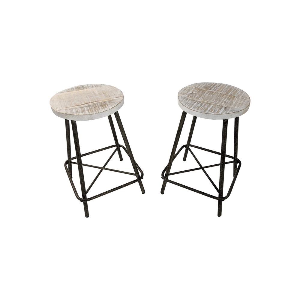 Illona 24" Counter Stool - Set of 2 - Natural Driftwood Seat - Aged Iron Base. Picture 3