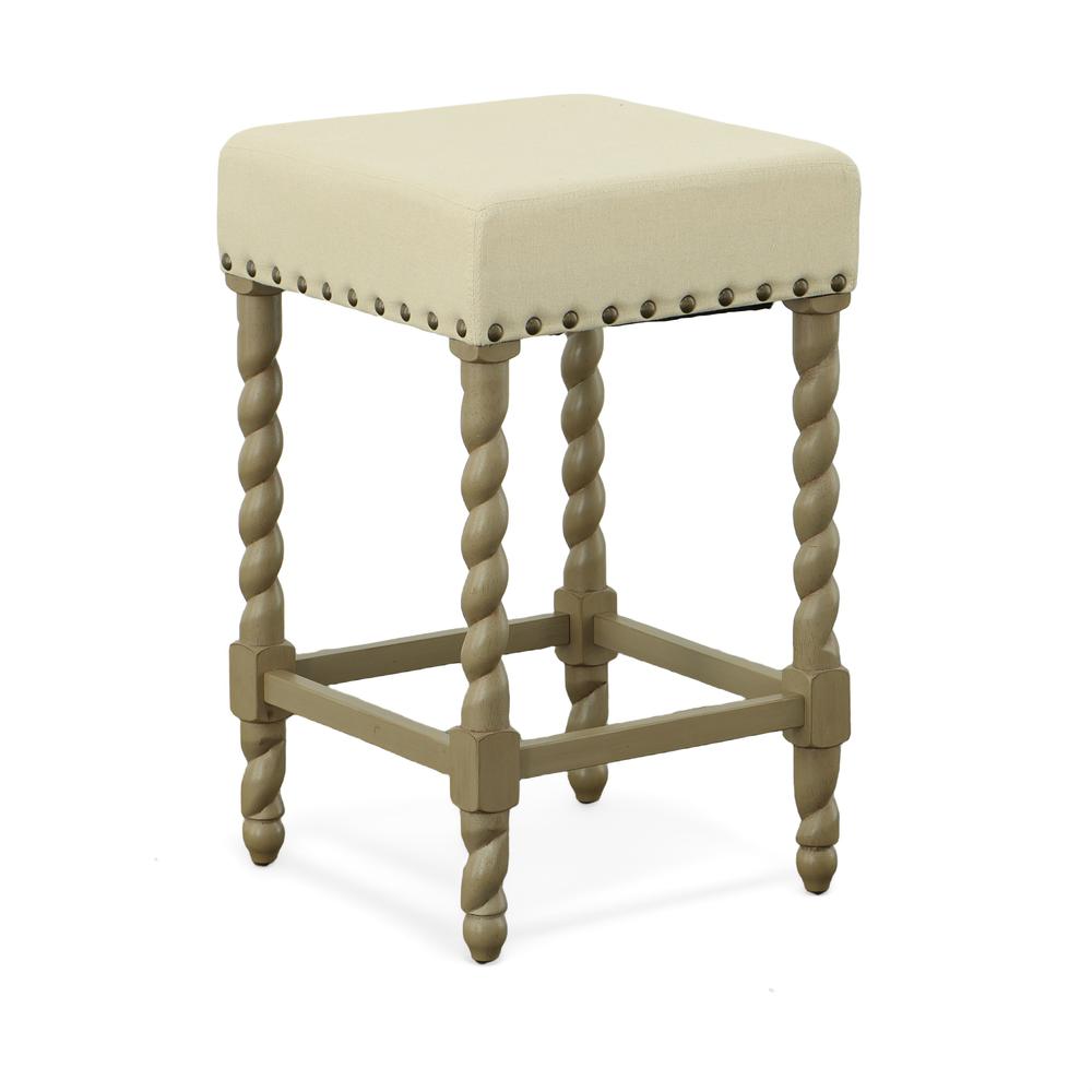 Remick 24" Counter Stool - Weathered Gray - Linen Upholstery. Picture 1