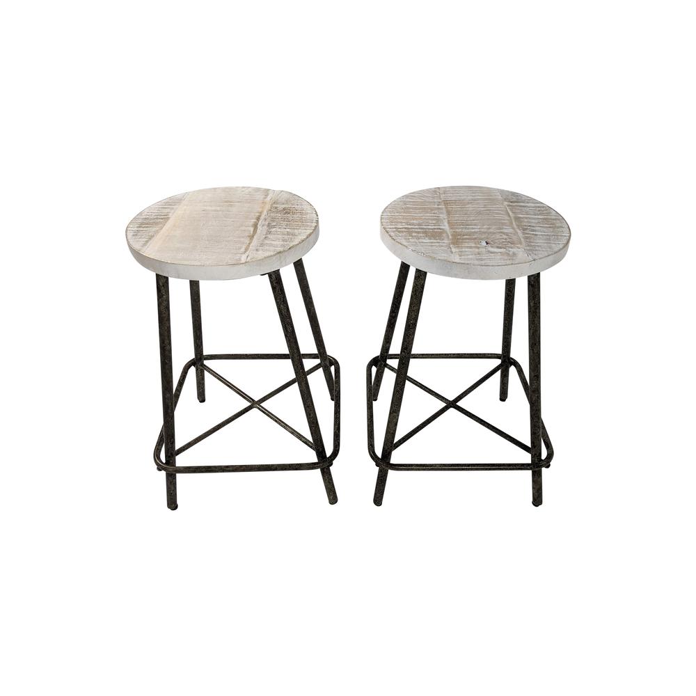 Illona 24" Counter Stool - Set of 2 - Natural Driftwood Seat - Aged Iron Base. Picture 4