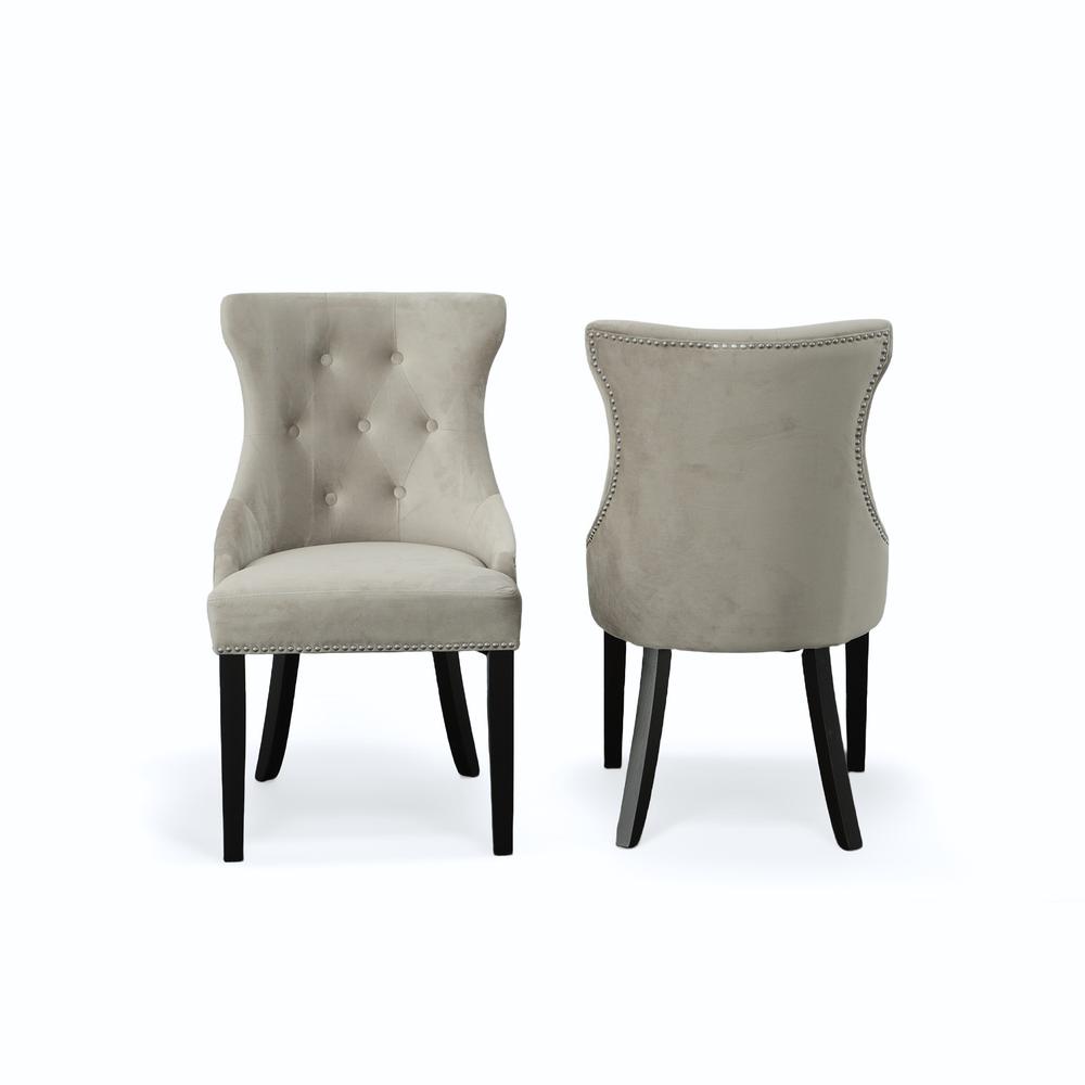 Julia Tufted Back Upholstered Chair - Set of 2 - Espresso - Gray Upholstery. Picture 4