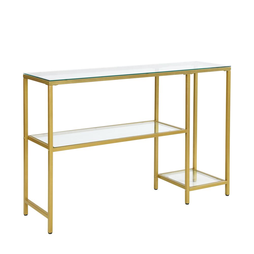 Rayna Console Table with Shelves - Gold. Picture 1