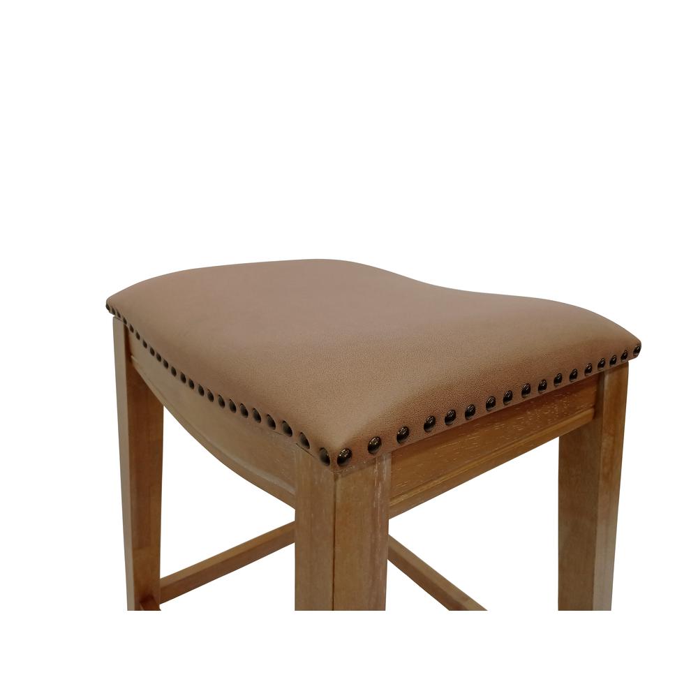 25" Saddle Counter Stool - Set of 2 - Natural Oak - Saddle Brown Upholstery. Picture 5