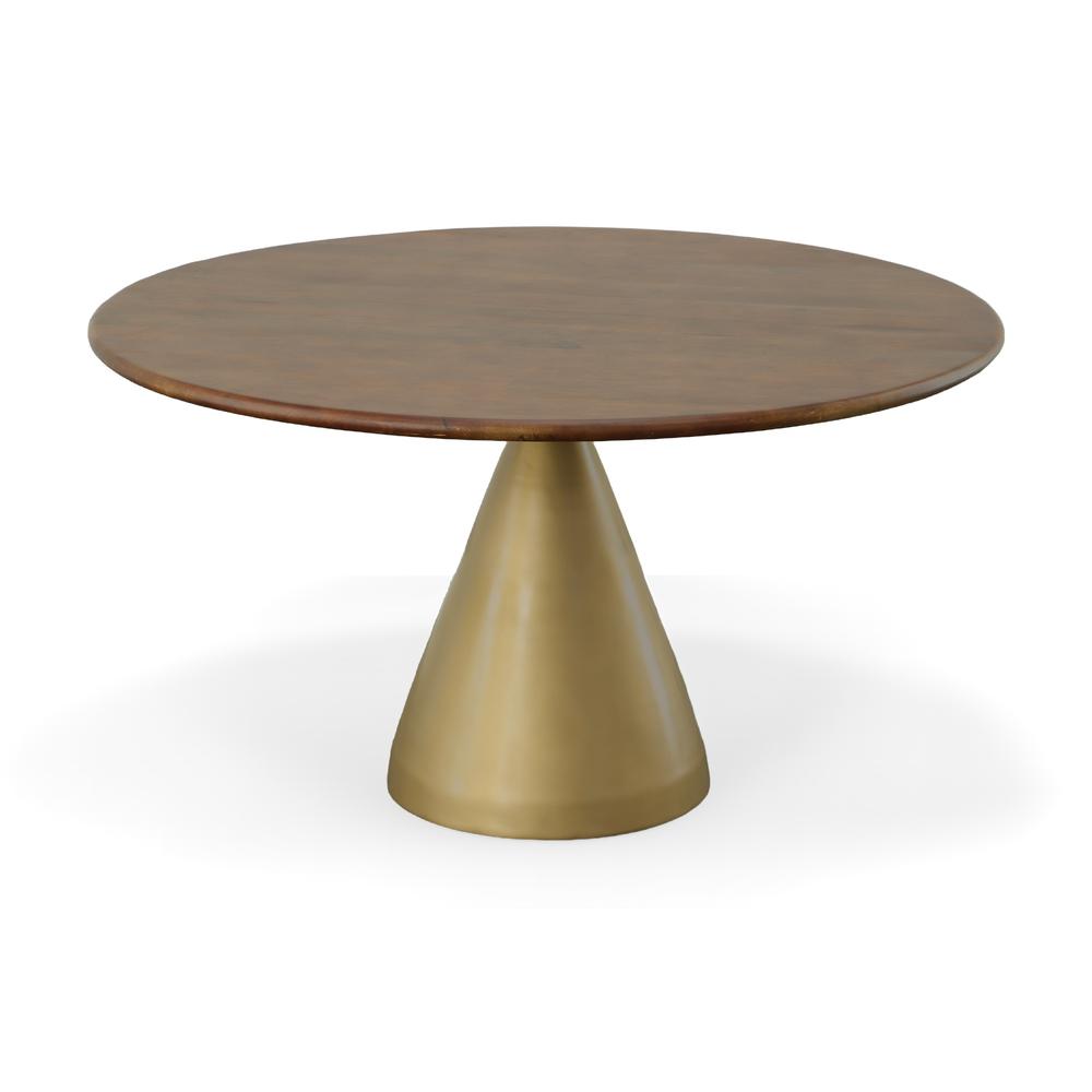 Gio 54" Pedestal Dining Table - Elm/Gold. Picture 2