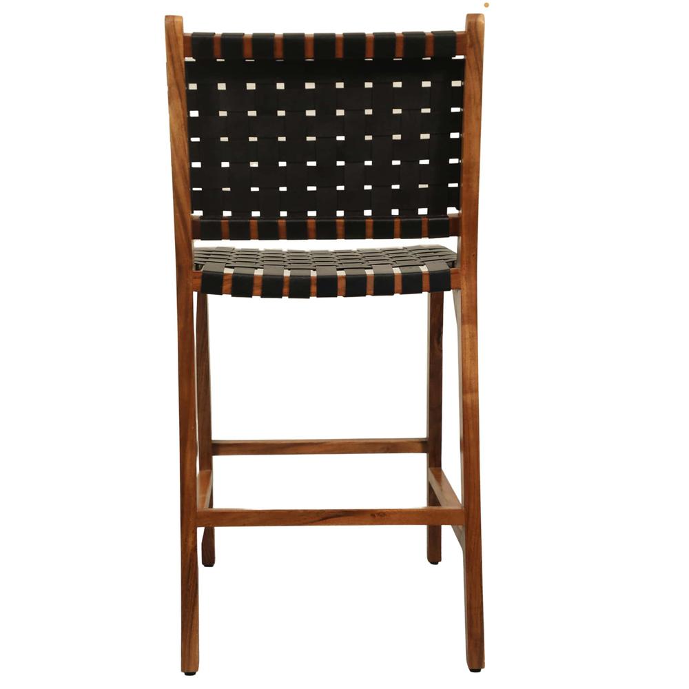 Whitney Leather Weave Barstool - Set of 2 - Honey Gold - Black Upholstery. Picture 4