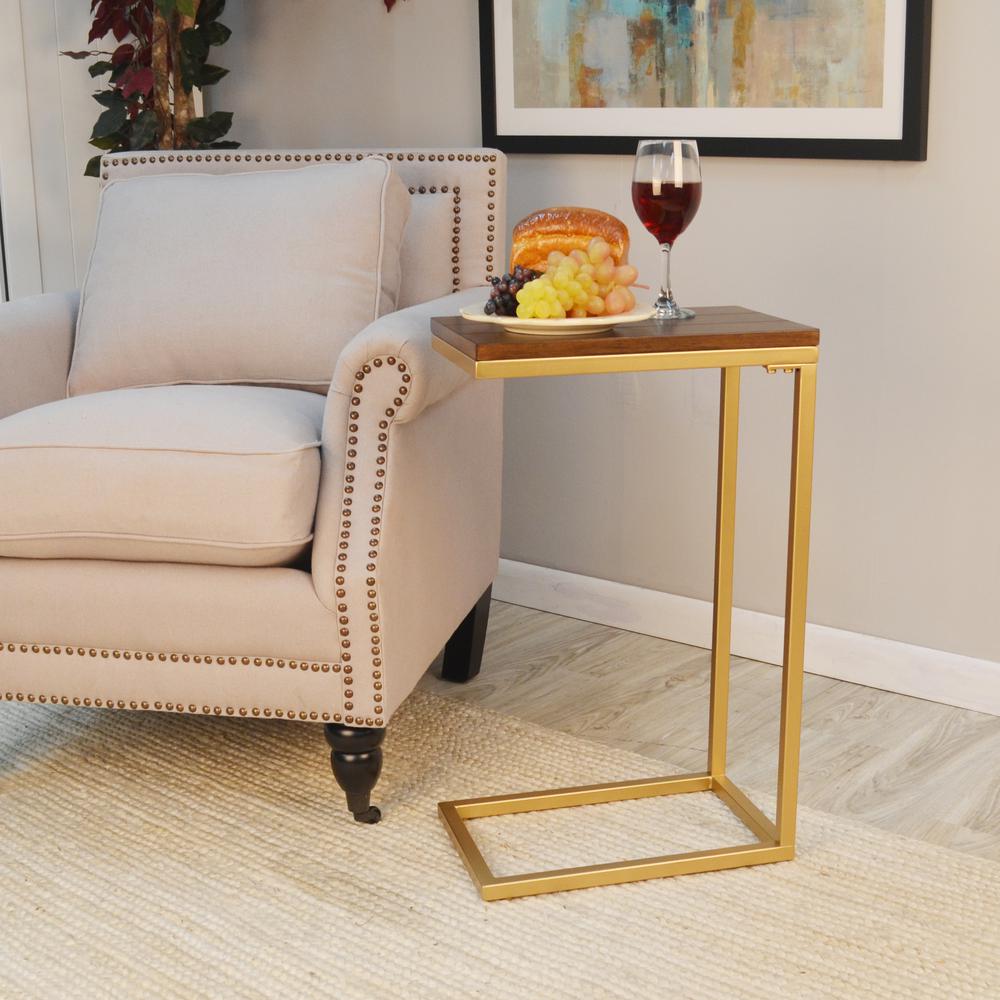 Aggie C-Form Accent Table - Elm Top - Gold Base. Picture 8