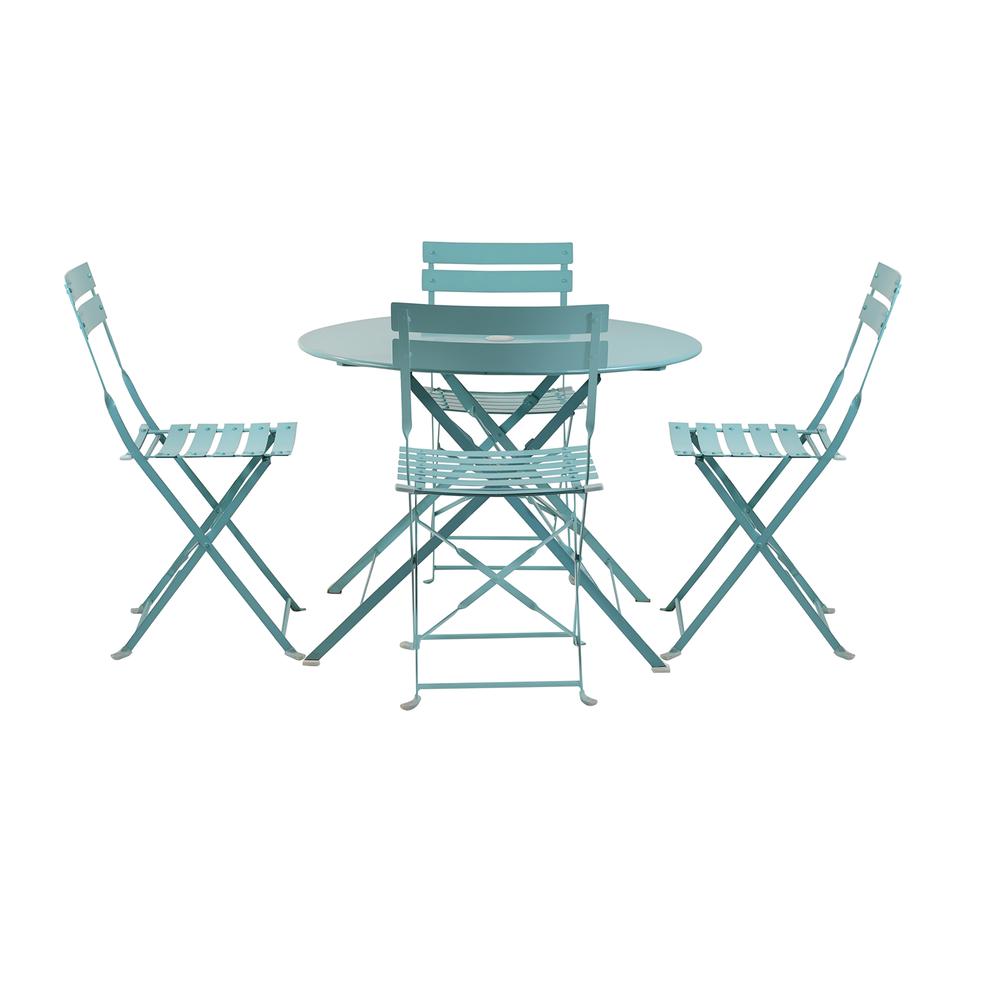 Bistro 36" Round Table Outdoor Set - Set of 5 - Teal. Picture 1