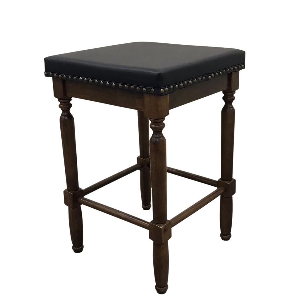Biltmore Saddle Barstool - Set of 2 - Rustic - Black Upholstery. Picture 2