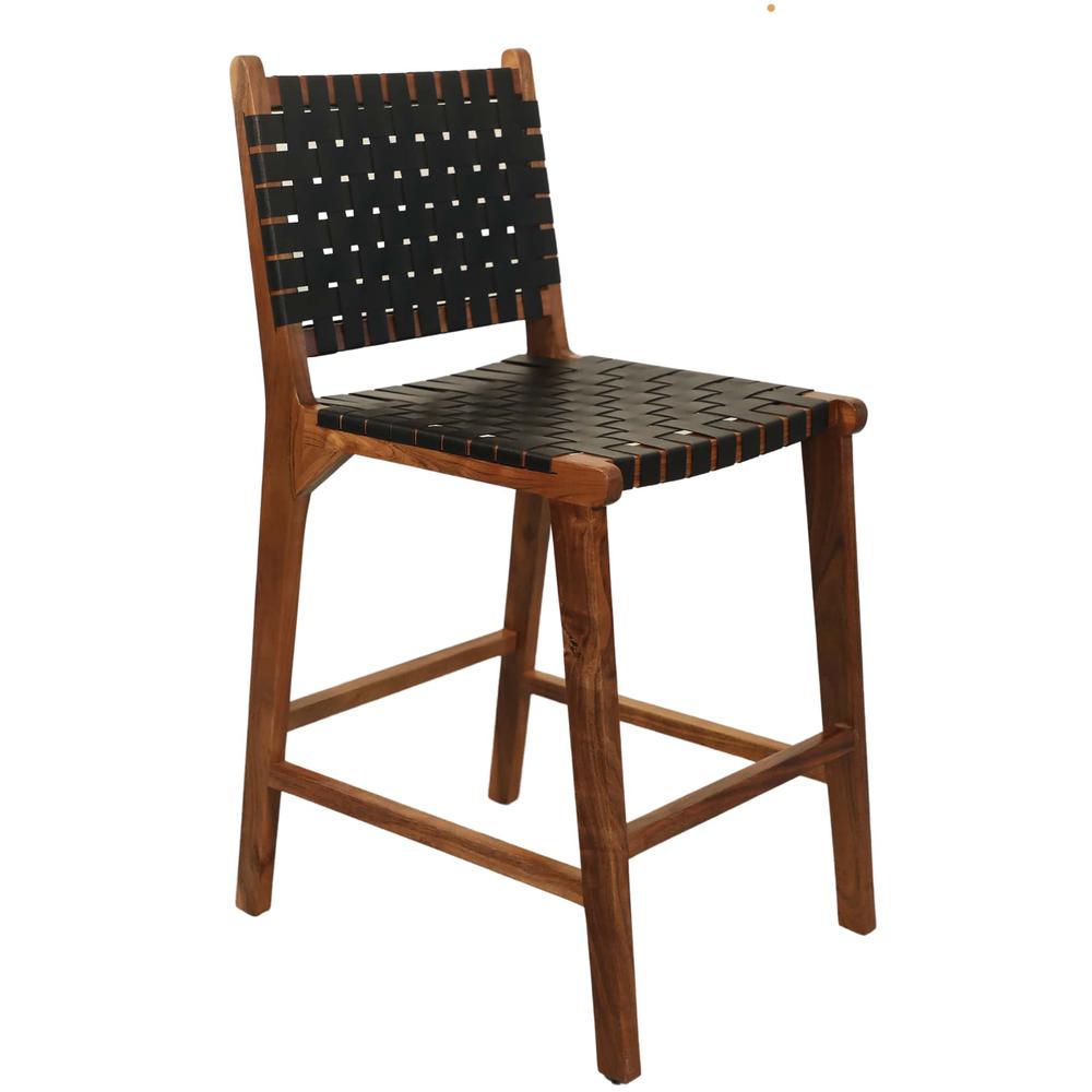 Whitney Leather Weave Barstool - Set of 2 - Honey Gold - Black Upholstery. Picture 1