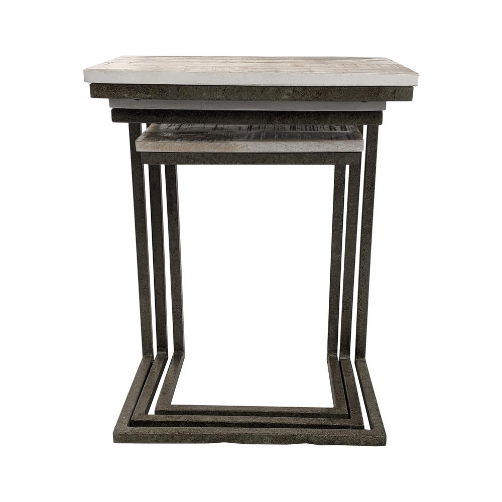 Addison Nesting Table Set - Natural Driftwood Top - Aged Iron Base. Picture 2