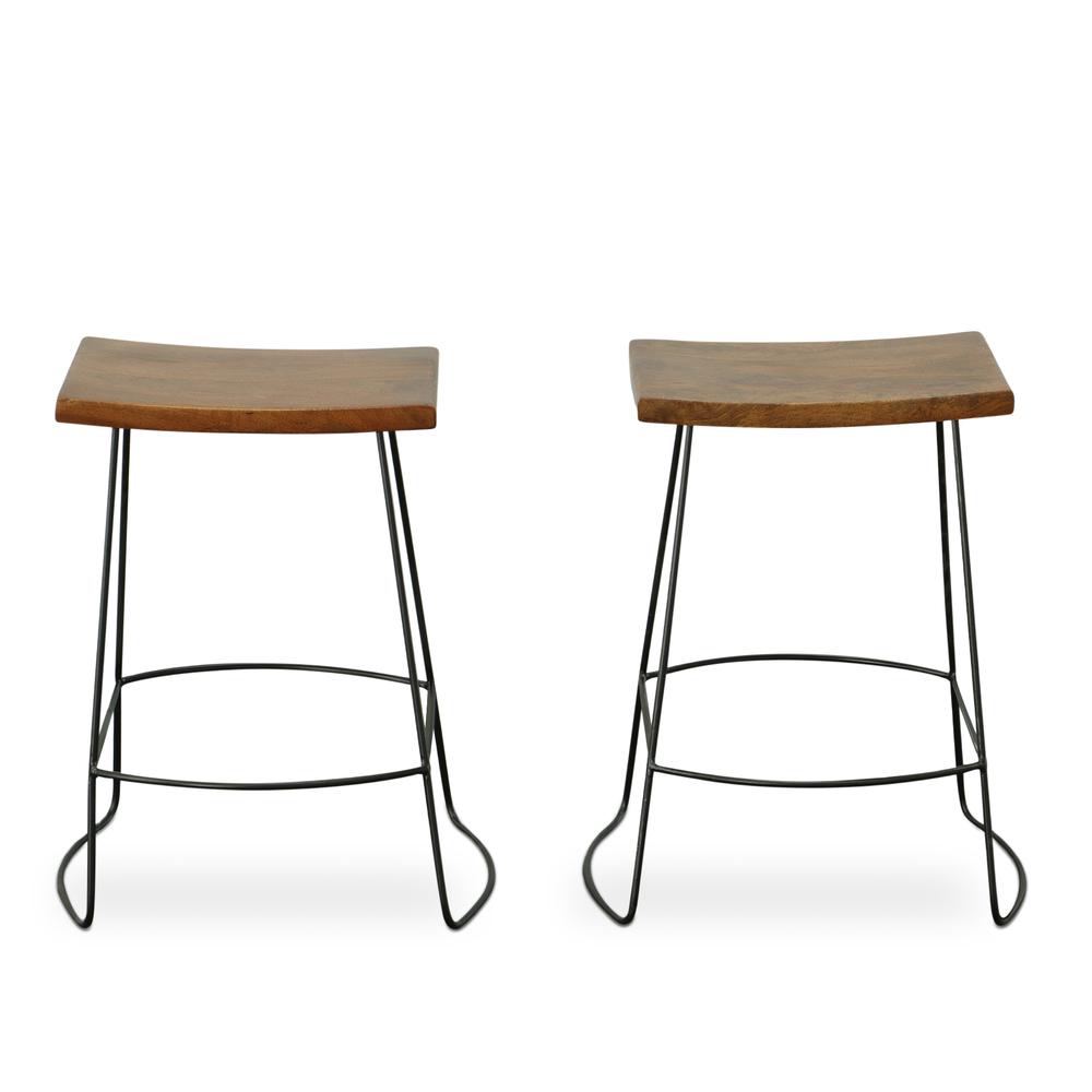 Reece 25" Saddle Seat Counter Stool - Set of 2 - Chestnut/Black. Picture 4