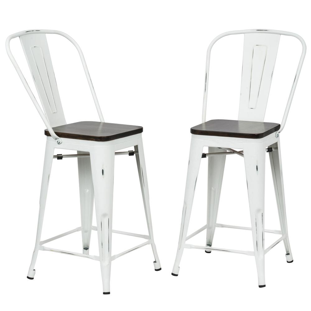 Ash 24" Counter Stool - Set of 2 - Matte White/Elm. Picture 2