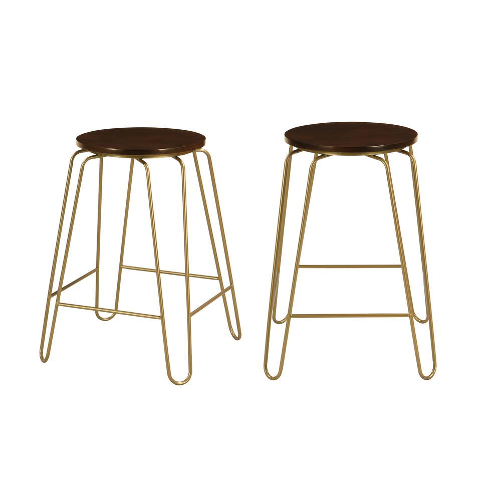 Ethan 24" Counter Stool - Set of 2 - Elm Top - Gold Base. Picture 1