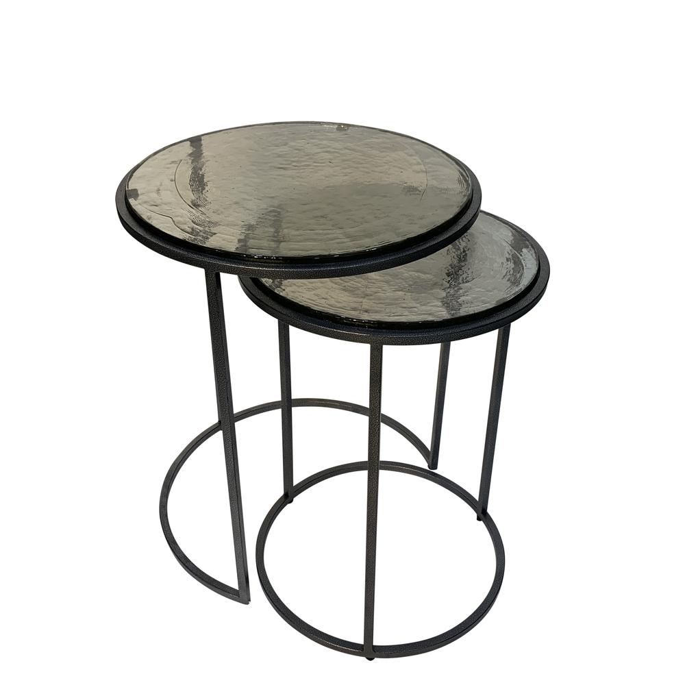 Serena Nesting Tables - Antique Textured Silver - Antique Gold. Picture 3