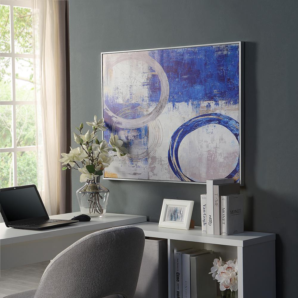 Circle Abstract Wall Art - Blue/Silver - Silver Frame - Medium. Picture 3