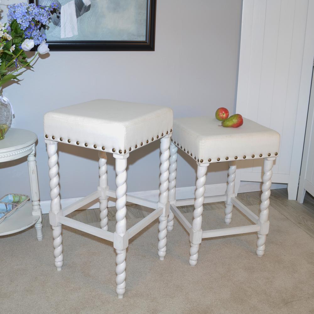 Remick 24" Counter Stool - Vintage White - Linen Upholstery. Picture 6