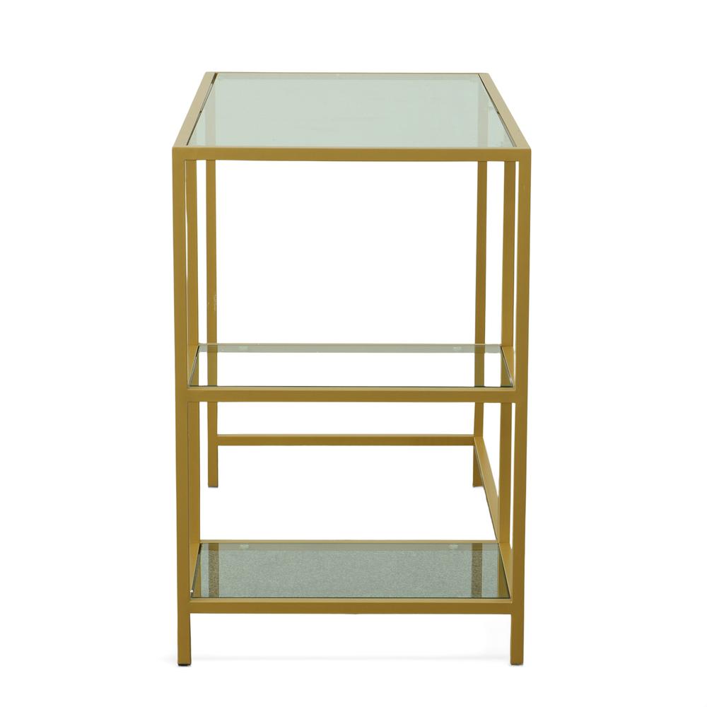 Marcello Glass Top Desk with Shelves - Gold. Picture 3