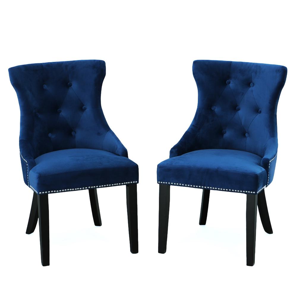 Julia Tufted Back Upholstered Chair - Set of 2 - Espresso - Navy Upholstery. Picture 5