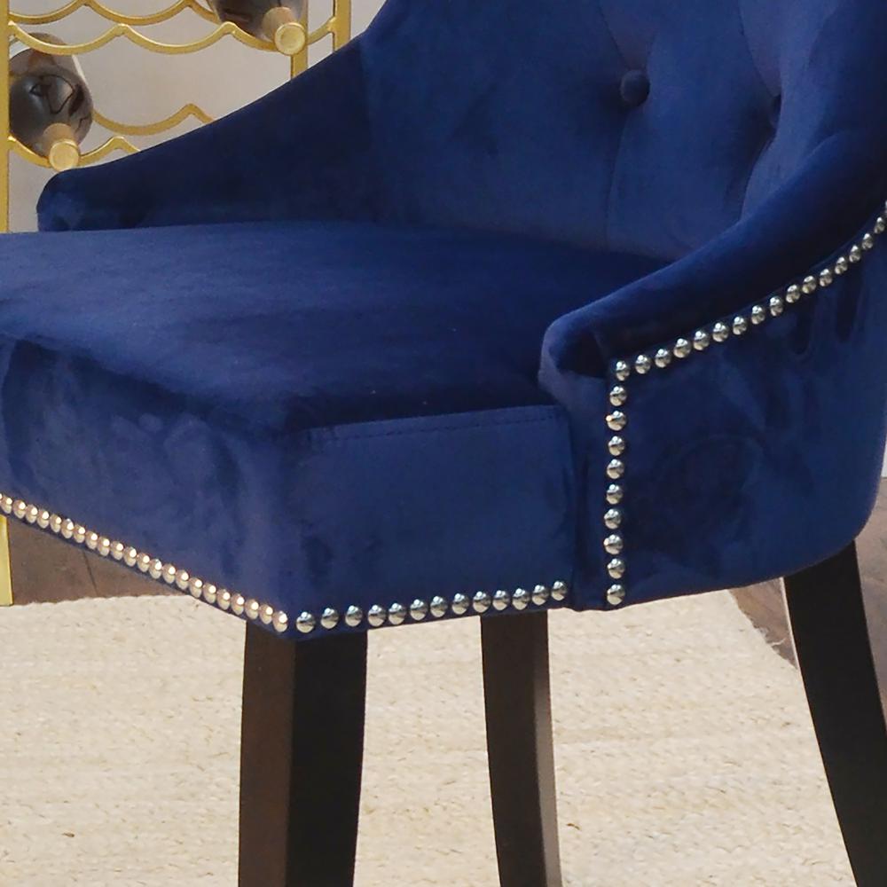 Julia Tufted Back Upholstered Chair - Set of 2 - Espresso - Navy Upholstery. Picture 9