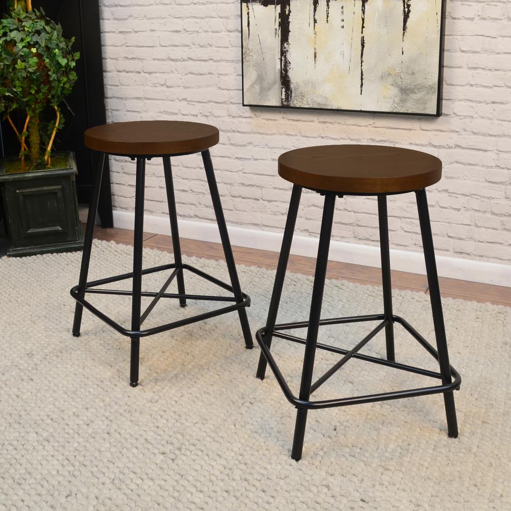 Illona 24" Counter Stool - Set of 2 - Elm Seat - Black Base. Picture 7