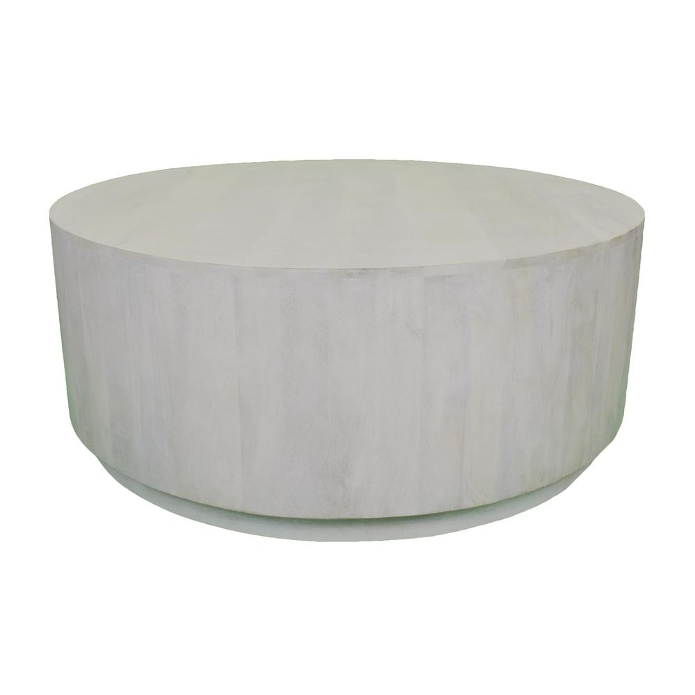Tamia 42" Round Wooden Coffee Table - Distressed White. Picture 1