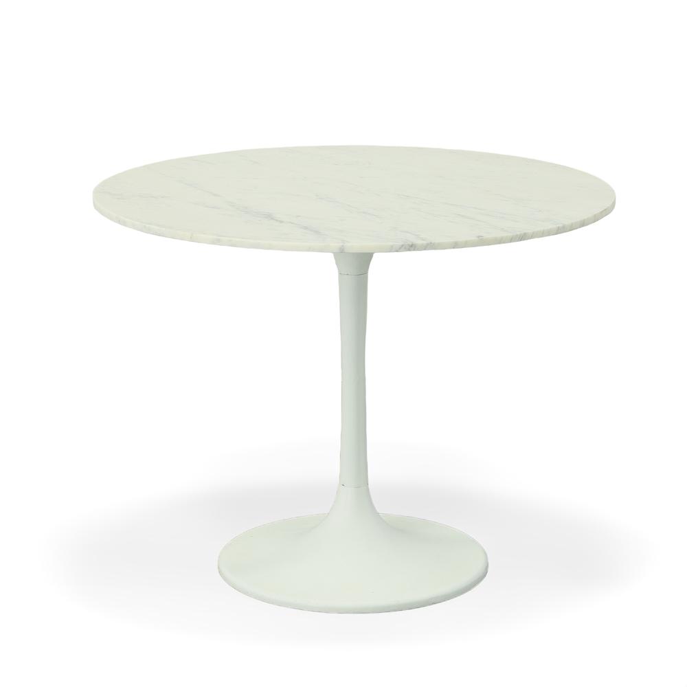 Enzo 40" Round Marble Top Dining Table - White Top - White Base. Picture 1