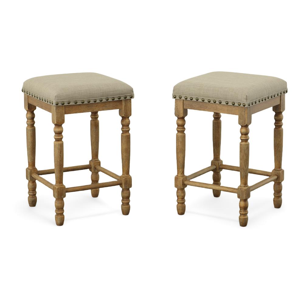 Brittany Deluxe  Barstools - Set of 2 -Vintage Honey - Linen Upholstery. Picture 5