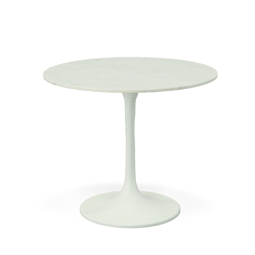Enzo 36" Round Marble Top Dining Table - White Top - White Base. Picture 1