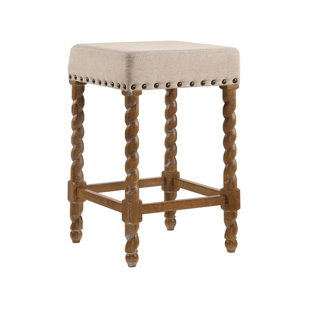 Remick 24" Counter Stool - Natural Oak - Linen Upholstery. Picture 1