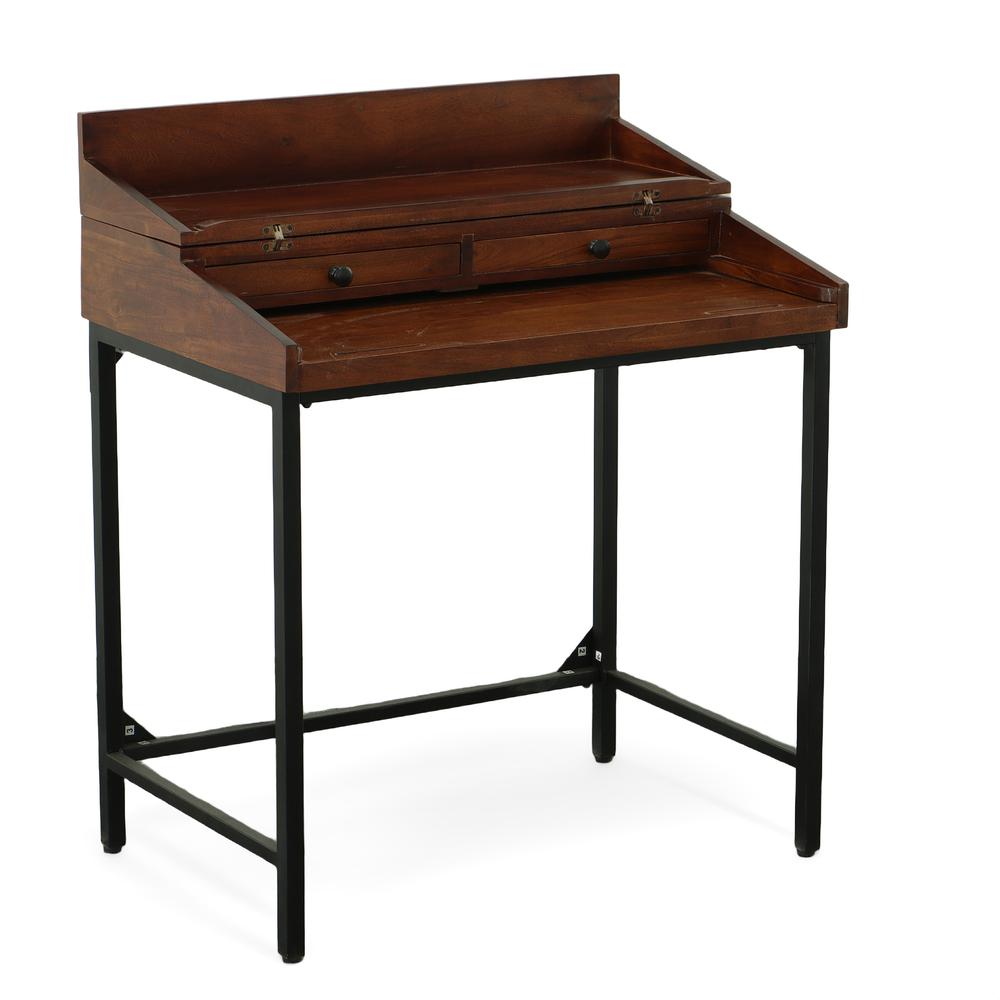 Raleigh Rustic Top Writing Desk - Chestnut/Black. Picture 1
