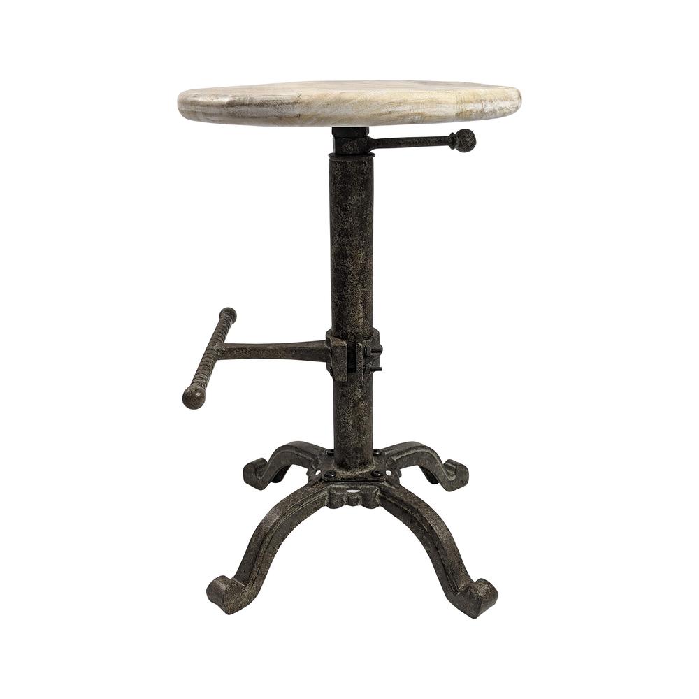 Justin Adjustable Barstool - Natural Driftwood Seat - Aged Iron Base. Picture 3